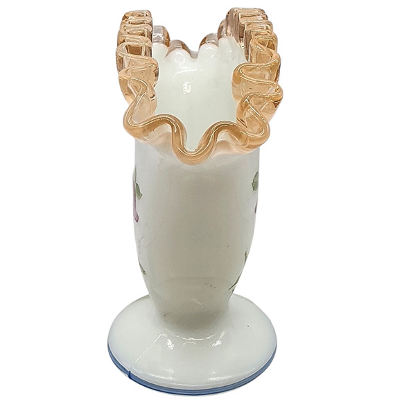 VINTAGE FENTON 36 Rosecrest Decorated Fan Vase - Picture 4 of 7